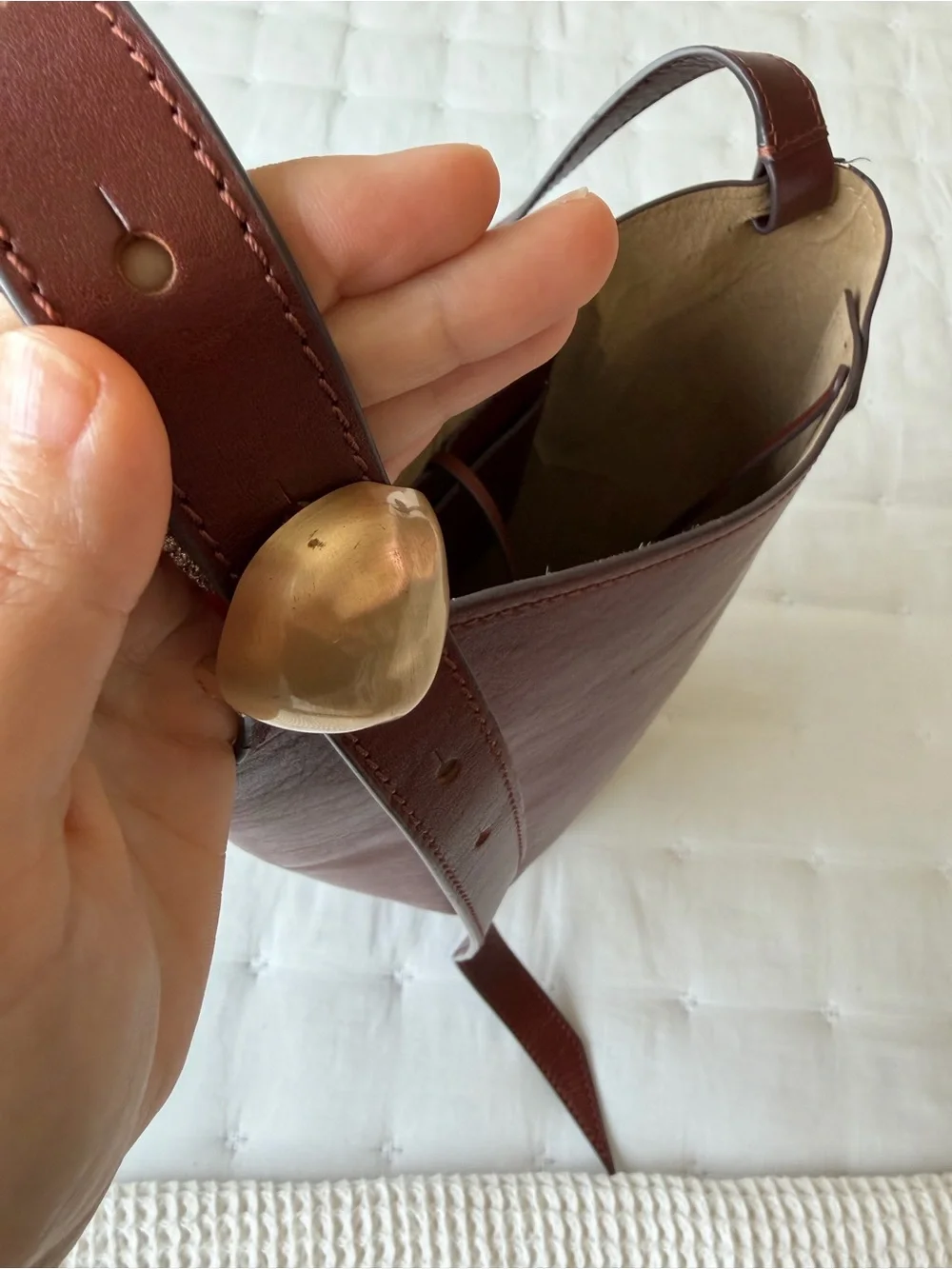 Cult Gaia Aldari Leather Shoulder Bag Cognac Brown